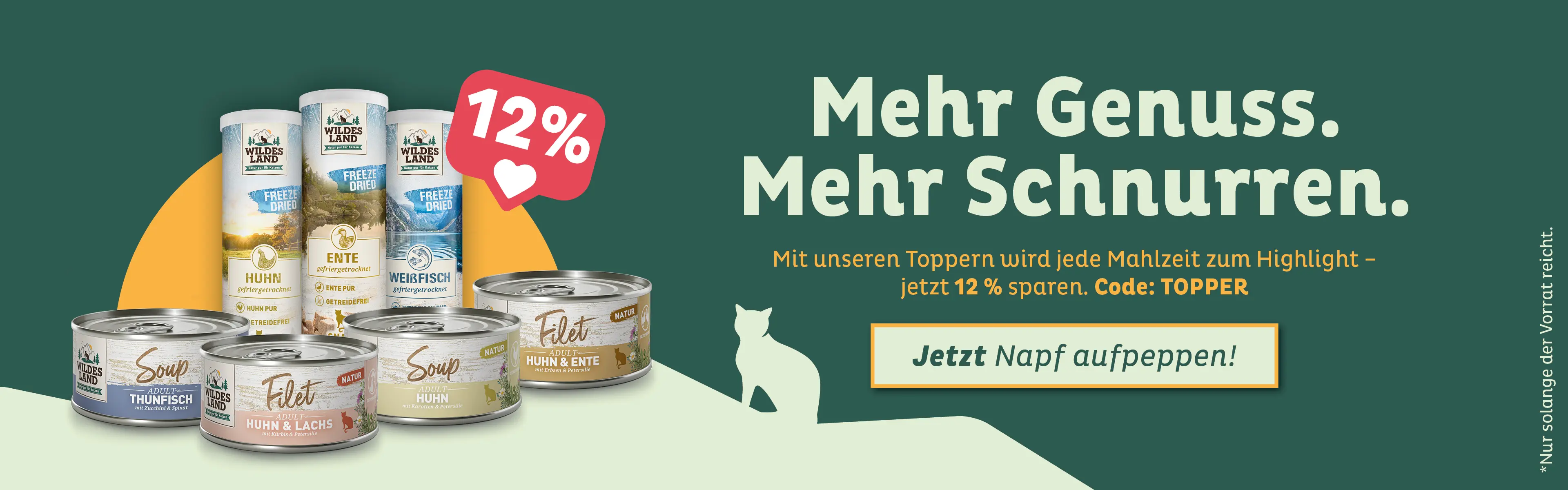 Banner für die Aktion Futtertoppings inklusiver Darstellung unserer Topper Produkte.